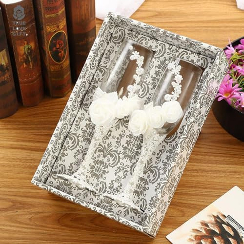 Copas de champán para novia y novio, copas de encaje blanco para novios | Para parejas recién casadas, esposo, esposa, flauta grabada para novio y novia