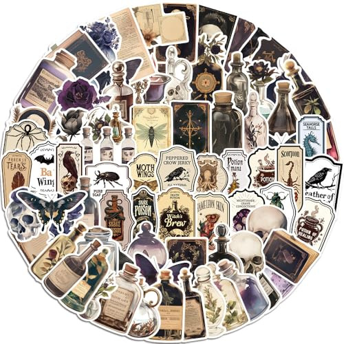 100 Pcs Potion Labels Stickers for Kids Teens Adults Boys Girls Gift,Dark Potion Bottle Stickers Pack for Laptop,Skateboard,Luggage,Car,Bike, Cup,Computer,Water Bottle Decor,Vinyl Waterproof Sticker