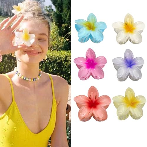Haarklammer Blume, Niedliche Haarspange Blume für Damen, Flower Hair Clip für Dickes Haar, Bunt Blumen Hibiskus Haarschmuck für Damen, Rutschfest Haarstyling für Dickes Dünnes Haar (6 Stück)
