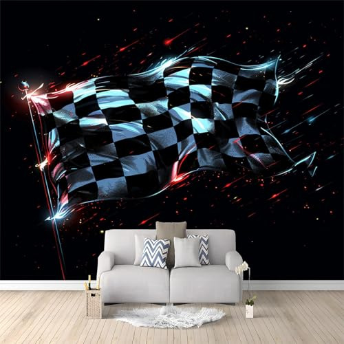 Papier peint intissé Drapeau De Course Courses De Formule 1 Décoration Murale Poster Tableaux Muraux Tapisserie Photo Effet 3D 250x175 cm