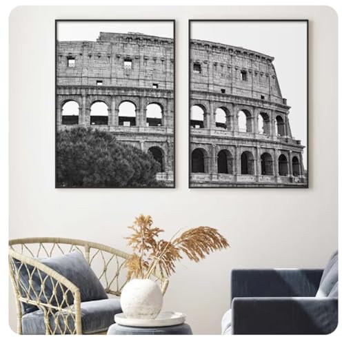 Schwarz-weißes italienisches Kolosseum, Leinwandgemälde, Poster, Rom, antikes Monument, Kolosseo, Klassische Wandkunst, Bild, Wohnzimmerdekor, 50 x 70 cm x 2, ungerahmt