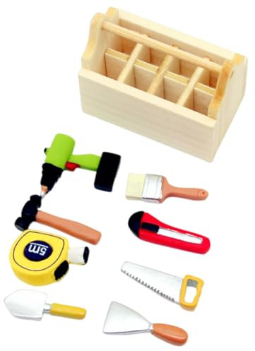 GXGM Boîte à Outils pour Maison de Poupée avec 8 Mini Outils 1:12, Accessoires pour Maison de Poupée,Mini Boîte à Outils en Résine, Ornements Décoratifs,Caisse A Outil Complete