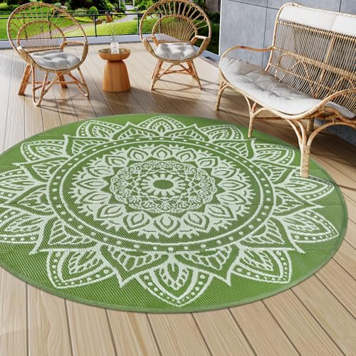Famibay Outdoor Rug Round 240CM Garden Rugs Outdoor Waterproof Plastic Straw Garden Mat Carpet UV Resistant Reversible Outside Patio Rugs for Balcony Deck Backyard Porch Beach BBQ