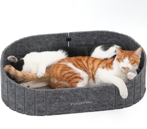 FUKUMARU Cat Scratcher, 24 Inch Sofa Shape Cat Scratcher Couch Bed, Reversible Detachable Cats Scratching Board, Round Cats Scratch Pads Refill Indoor, Dark Grey