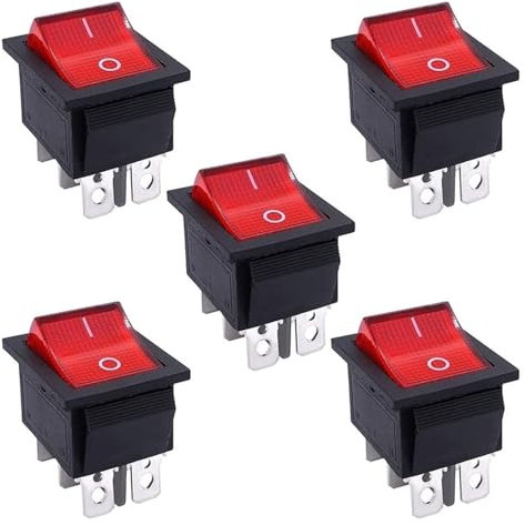 Interrupteur à bascule 5 pièces AC 250V/16A,125V/20A lumière rouge éclairée ON/ON DPDT 6 broches 2 positions interrupteur à bascule for bateau