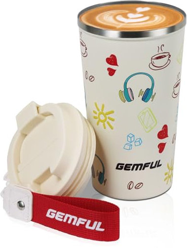 GEMFUL Mug termica, 510 ml, in acciaio inossidabile a doppia parete, anti-perdita, ideale come regalo per lui e per lei