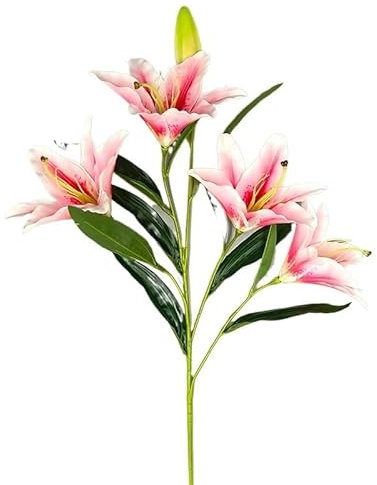 HUFFA Bouquet di Gigli di Seta Artificiale di Grandi Dimensioni a Cinque Teste - Elegante Decorazione di Piante Verdi for Soggiorno e casa(Glitter)