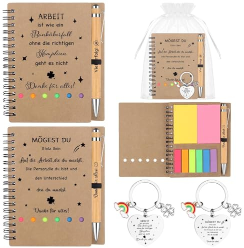 6Sets Dankeschön Geschenk für Kollegen Mitarbeiter Spirale Notizblöcke Notizheft Schlüsselanhänger Inspirierende Holz Kugelschreiber Kleines Abschiedsgeschenk für Team Kollegen Mitarbeiter Jobwechsel