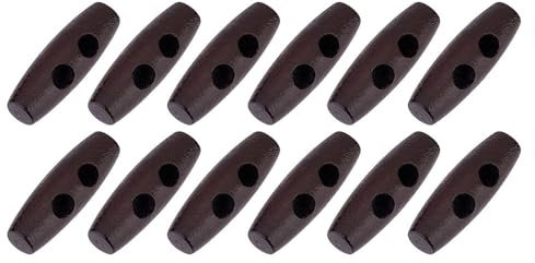 20 edle Holzknöpfe - Knebelknöpfe oval 30mm x 10mm (3,0cm x 1,0cm) kaffeebraun braun Knebel 2 Löcher a 4,5mm je Loch - längliche Knöpfe zum annähen nähen und basteln - Jackenknöpfe Mantelknöpfe
