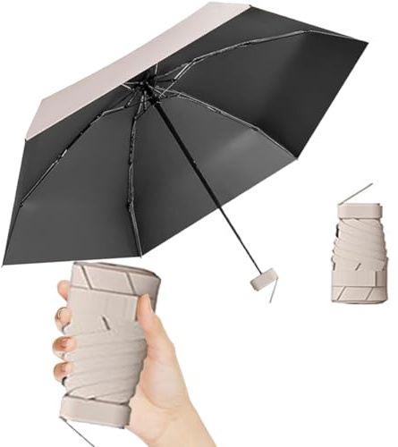 Thryviel Travel Umbrella, Small UV Umbrella, Mini Umbrella, Portable Pocket Umbrella, Ultralight, Portable Parasol, Rain and Wind Protection, Daily Wearable, Suitable for All People, #01 Cream White