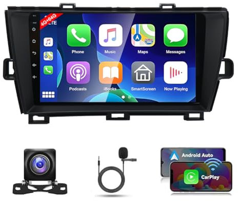 4G+64G 9 Inch Android 14 Car Stereo for Toyota Prius 2009-2013 Double Din Car Radio Receiver with Wired/Wireless Carplay & Android Auto Touchscreen Bluetooth GPS WIFI FM RDS SWC Backup Camera
