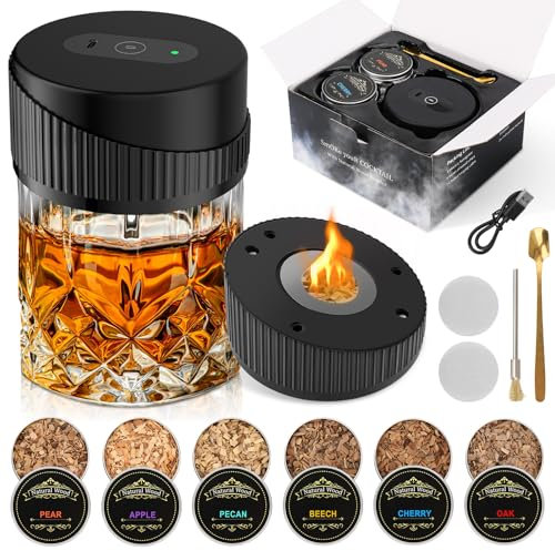 Kit Per Affumicatore Elettrico da Cocktail, Kit Affumicatore Whisky Con 6 Legni Aromatici, Kit di Fumo di Cocktail Multifunzionale Ricaricabile, Per Bevande, Liquore, Cocktail, Vino