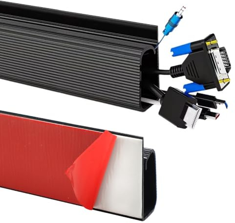GOIYZTTR Lot de 2 Goulottes de Câbles Autocollantes Noires 2 x 15,7 Pouces de Gestion des Câbles sous Le Bureau pour Bureau, TV-15.7(L) x 0.9(W) x 1.97inch(H)