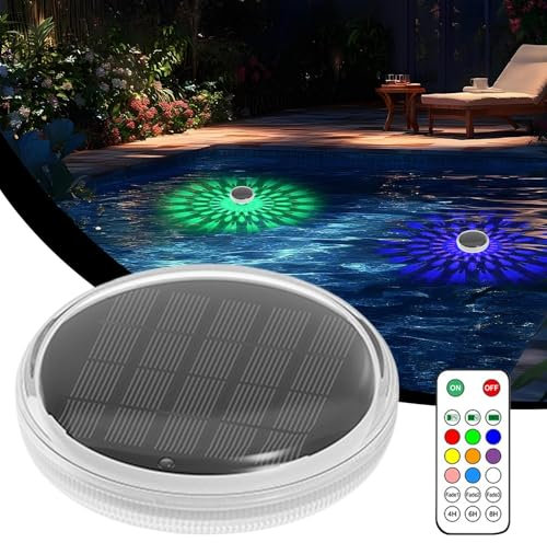 Luci da piscina galleggiante ricaricabili al solare, luce per laghetta impermeabile IPX-7 con telecomando, 9 modifiche all'illuminazione e 3 modalità di temporizzazione, per piscina a terra, vasca