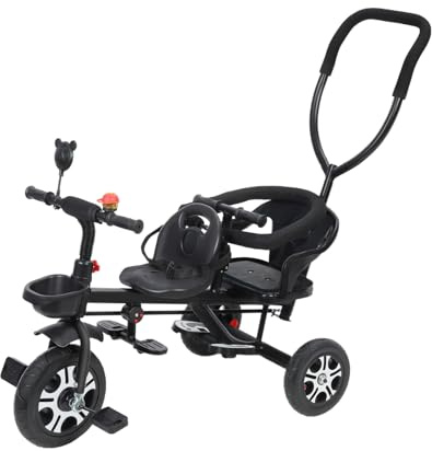 Tricycles for 1-3 Year Olds,Tandem Tricycle with Double Seat and Storage Basket,Anti-Rollover Shockproof Rubber Wheel Stroller,Double Children Tricycle Include Bell and Mirror 3-5 5-8 Year Olds