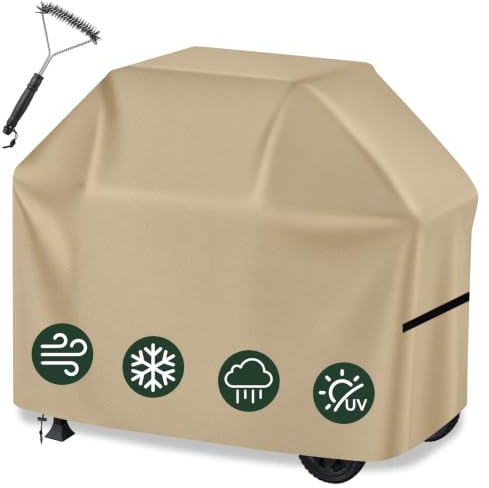 wiipara Grillabdeckung Wetterfest mit Grillbürste, 147 x 61 x 122 cm, Khaki | UV-Schutz, Regendicht, Staubdicht, Winddicht, Oxford-Stoff BBQ Grill Schutzhülle, Reißfeste Gasgrill Abdeckung Abdeckhaube