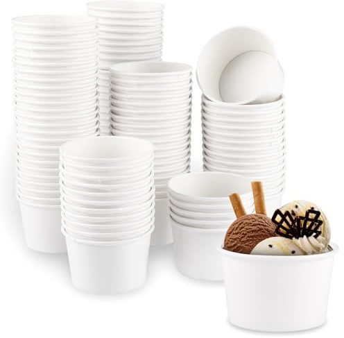 LOLYSIC 100 Stück Eisbecher Pappe Weiß, Dessertbecher für Heiße Oder Kalte Speisen, 120ml Klein Pappbecher Eisbecher, Candybar Becher, Dessertschalen Leckerlibecher für Gefrorener Joghurt, Suppe