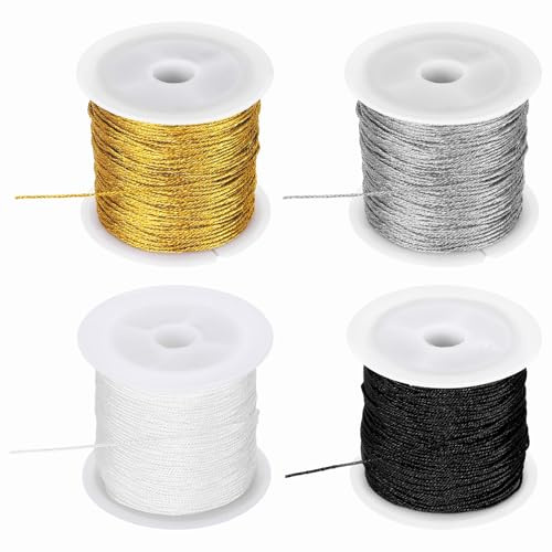 sourcing map 4 rotoli di filo metallico da 0,8 mm, 12 strati di spago metallico, non elasticizzato, per la creazione di gioielli, bianco/argento/nero/oro, 90 m in totale
