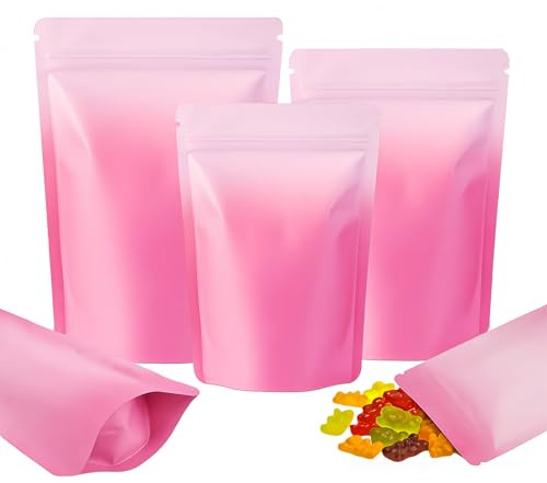 Plaphy 100 Sachets Zip Doypack, Pochettes Mylar (Rose et Blanc, 10 x 15 cm) | Sachets Aluminium Hermétiques Refermables & Thermoscellables, Sacs Mylar Alimentaires pour Conservation Bonbons, Café, Épices