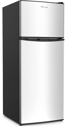 Simpli-Magic 4.0 Cu.Ft. Mini Fridge with Freezer – Compact Double Door Refrigerator for Dorm, Office, Bedroom – Adjustable Thermostat, Energy Efficient, Stainless Steel