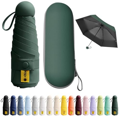 BEKKLPOU 6 Rippen Mini Regenschirm, Reise-Regenschirm, Kleiner, Uv, Kleiner Kompakter, Sonnenschutz, Leicht, Inklusive Aufbewahrungsbox, Ausziehbarem Griff