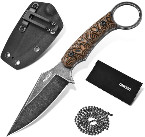 Omesio Coltello Da Collo Fodero in Kydex, Lama in Acciaio D2 Da 8,5 cm, Coltello Da Caccia Con Manico in G10, Adatto Per Campeggio All'Aperto Pesca Sopravvivenza
