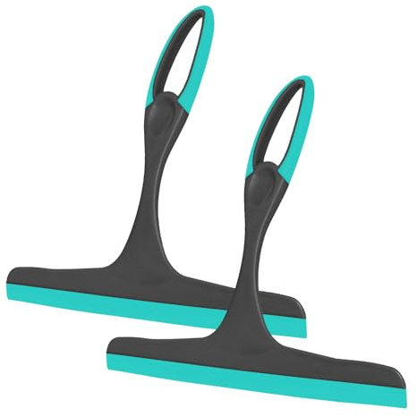 Flatro Window Squeegee Shower Cleaner Scraper (Pack of 2) | Handheld Shower, Car Windows Squeegee Glass Cleaning (Grey/Turquoise) with Rubber Blade | Window Squeegees for Mirrors & Tiles