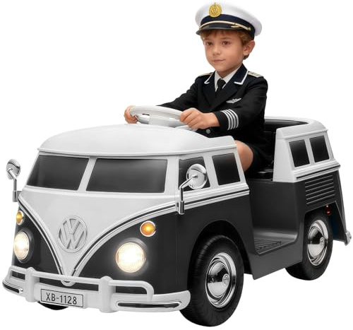 Ride on Car, 12v Licensed Volkswagen Kids Car Bus with Cup Holder, LED Headlights, Music & Horn, Electric Vehicle with Pedal Control, Soft Start & 2-Level Speed for Boys & Girls Aged 3+,Black