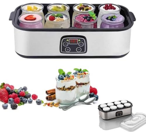 Yogurtera De 1400 Ml Con 8 Tarros De Cristal, Yogurtera Eléctrica Portátil, Pantalla LED Con Temperatura Ajustable (68-131 °F) Y Temporizador, Para Preparar Yogur Orgánico, Natto Y Postres Caseros