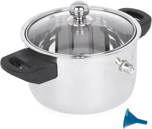 KSJONE See Through lid Milk Boiler 33 oz/1000 ml Pot, Stainless Steel Double Wall Milk Cooker with Whistle and Funnel, Silver