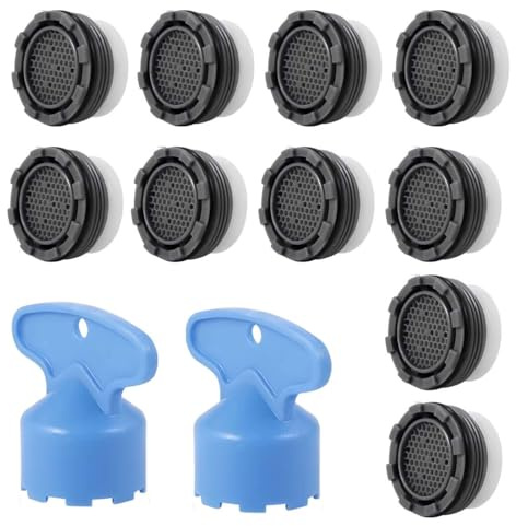 AWOXIHJ 10 Pezzi Rompigetto Rubinetto e 2 Chiavi Adattatore, Aeratore Rubinetto Cucina 22mm Grigio, Filtro Acqua Rubinetto Interno Integrato, Filtri per Rubinetti Lavandino Bagno