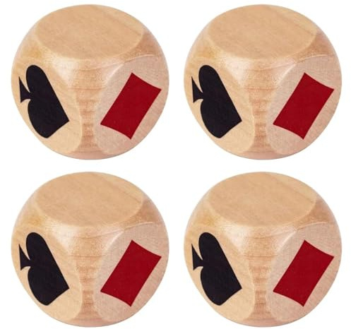 CAZSTYK Set di 4 dadi da gioco in legno sicuri da 4 cm, con doppi segni e imbottigliati, perfetti per la collezione di giochi da tavolo