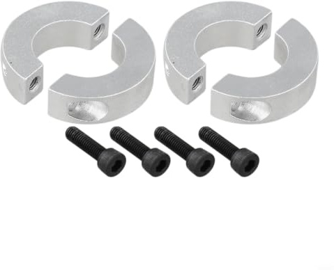 2 stycken dubbla delade klämhalsringar 25 mm tillverkad av aluminiumlegering, vågfixeringsring med M6-skruv för industrimaskiner, enkel montering utan verktyg, silver