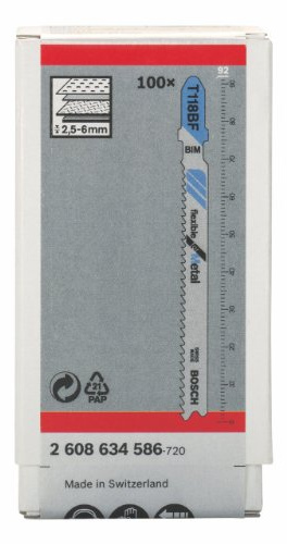 Bosch Professional 100x Hojas de sierra de calar T 118 BF Flexible for Metal (para Láminas de acero, accesorios Sierra de calar)