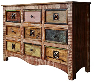 MASSIVMOEBEL24.DE | Nature of Spirit Kommode130x40x85 Indisches Altholz, Farbe:Mehrfarbig lackiert, Größe:130x40x85 cm (BxTxH)