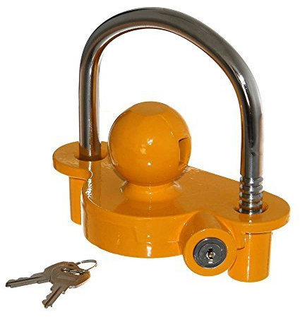 1 Bügelschloß Deichselsicherung GELB mit Kupplungskugel für Anhänger Diebstahlsicherung Schloß Lock Neu Old-Harvest