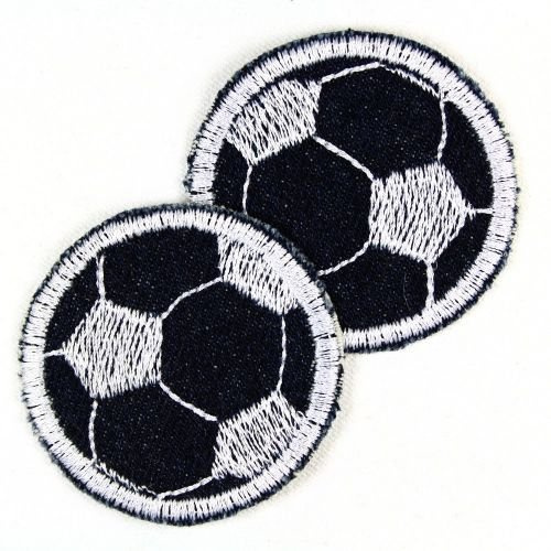 2er Set Bügelbild Applikation Aufnäher Patch Flicken Hosenflicken Fußball schwarz weiß rund 5,0 cm
