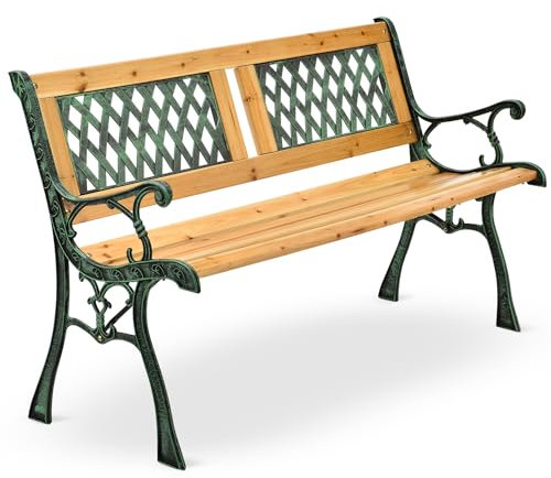 Juskys Gartenbank Sanremo - 2-Sitzer Holzbank mit Armlehnen & Rückenlehne - wetterfeste Sitzbank 122x54x73 cm - Seitenelemente aus Gusseisen