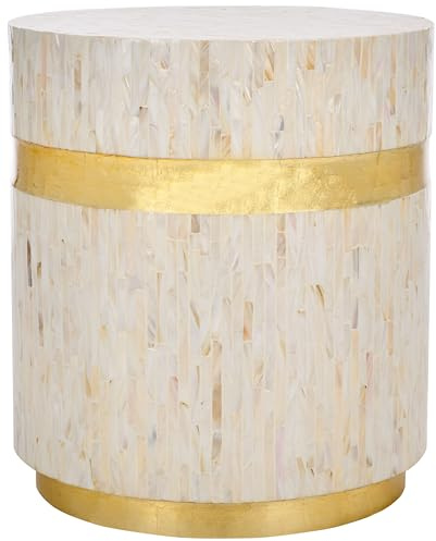 Safavieh Home Collection Perla Mosaic Round Pink Champagne and Gold Side Table