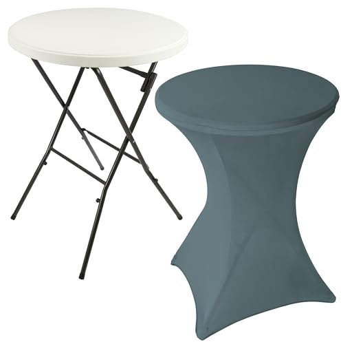 Nexos Trading Partytisch Stehtisch 100 cm klappbar mit Husse anthrazit Stretch waschbar Bistrotisch Bartisch 80x80 cm rund Klapptisch Stoffbezug