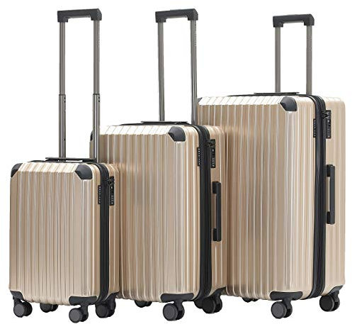 Münicase M816 TSA-Schloß Koffer Reisekoffer Trolley Kofferset Hardschale Boardcase Handgepäck (Champagner, 3tlg. Kofferset)