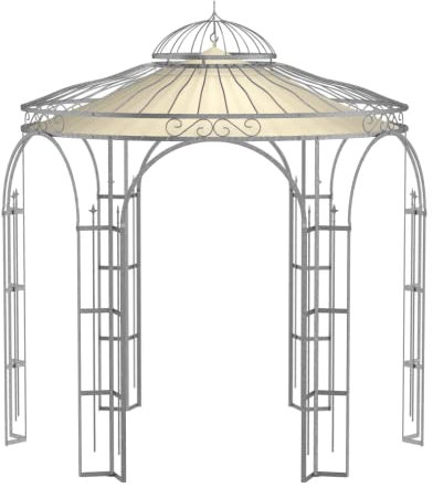ELEO Pavillon Milano verzinkt mit Sonnensegel - rund 3x3 m Rankpavillon für den Garten handgeschmiedet Schmiedeeisen romantisch - Rosenpavillon Metall stabil feuerverzinkt - mit Sonnenschutz Dach