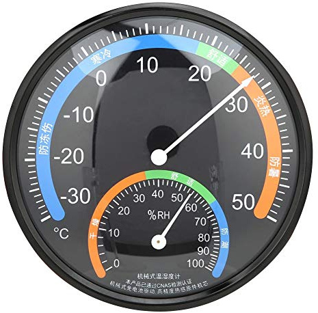 Indoor Outdoor Thermometer Hygrometer Househeld Temperatur Feuchtigkeitsmesser Runder Zeiger Monitor für Raum, Gewächshaus, Pflanzraum(Schwarz)