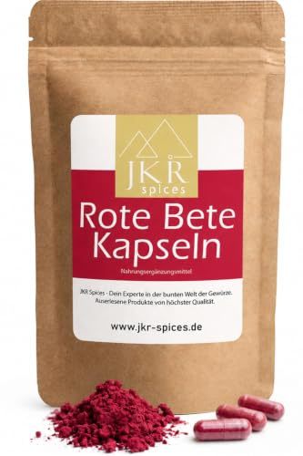 JKR Spices® 180 Stk. Rote Bete Kapseln - vegane Kapseln gefüllt mit 720mg hochwertigem rote Beete Pulver - hochdosiert - beetroot capsules - pflanzliche Kapsel - 100% natürlich und ohne Zusätze