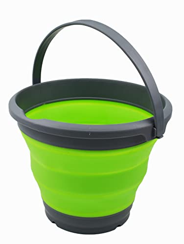 SAMMART Faltbarer Kunststoffeimer mit 5,5 l Fassungsvermögen, zusammenklappbar, runde Wanne, tragbarer Wassereimer zum Angeln, platzsparender Wassertopf für den Außenbereich (Grau/Grün, 1)