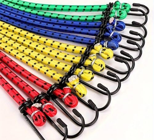 EPISENT Bungee Cords with Hooks, 𝟏𝟐Pcs Heavy Duty| UV-Resistant & Weatherproof Elastic Straps for Securing Tents, Bikes, Tarps, Luggage & Outdoor Use | Flexible, Durable, Weatherproof Tie Down Cords