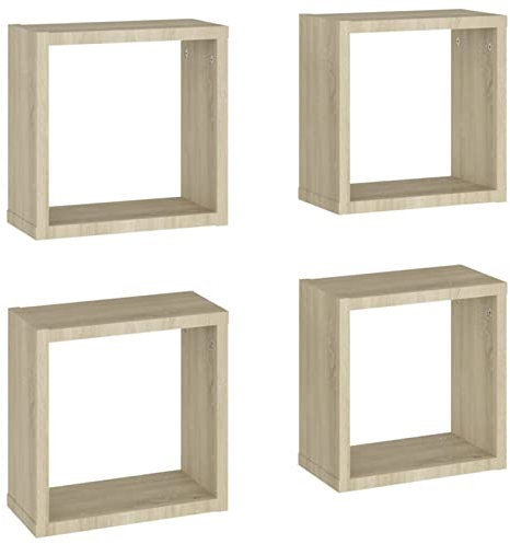 Gecheer 4X Würfelregal Wandregal Hängeregal Cube Lounge Regal Dekoregal Bücherregal Schweberegal Wandboard Regalwürfel Sonoma-Eiche 30 x 15 x 30 cm (B x T x H)
