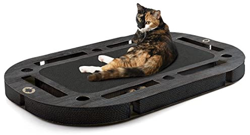 CanadianCat Company | XXL Katzenspielplatz 85 x 54 x 5,8 cm mit integrierter Kratzpappe | PlayPlate Black Edition - schwarz gemasert