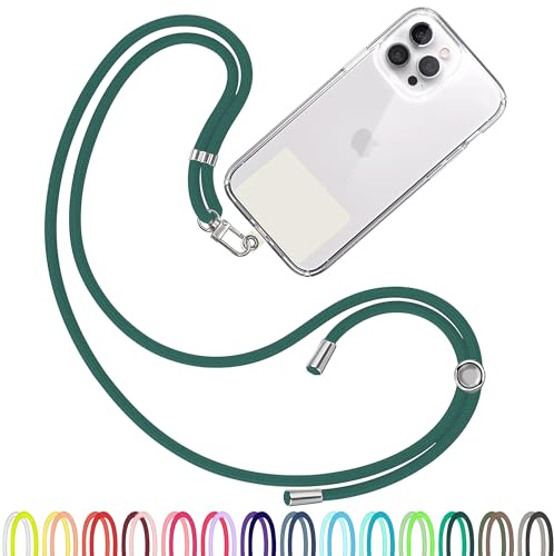 TBOC Cordon Collier Laniere Portable [Vert Foncé] avec Patch de Fixation [Blanc Ice] et Sangle de Suspension Amovible Réglable et Résistante Compatible avec Toutes les Marques de Téléphone Accessoires