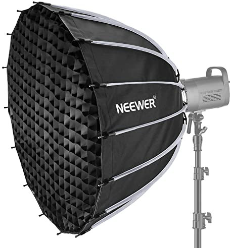 NEEWER 33inch/85cm Parabolic Softbox Quick Set up Quick Folding, with Diffusers/Honeycomb Grid/Bag, Compatible with Aputure 120d Light Dome Godox sl60w NEEWER RGB CB60 and other Bowens Mount Lights